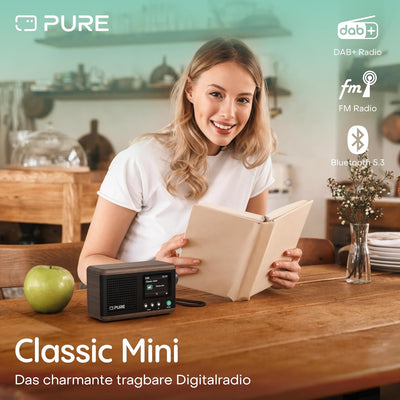 Pure Classic Mini Tragbares Digitalradio – DAB+ & UKW-Radio – Bluetooth 5.3 – 15 Stunden Akkulaufzei
