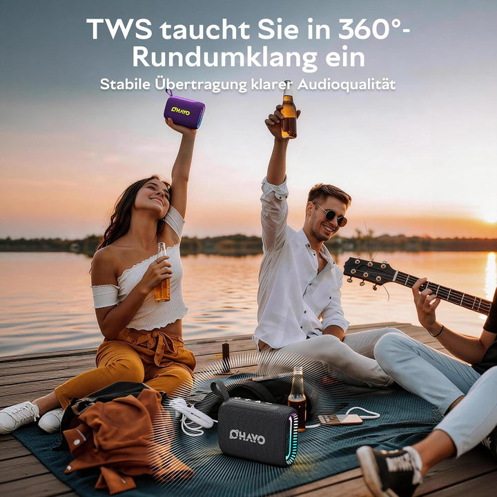 OHAYO Bluetooth Lautsprecher Klein mit RGB Licht, Musikbox Bluetooth 5.3 mit IPX7 Wasserdicht, 24H A