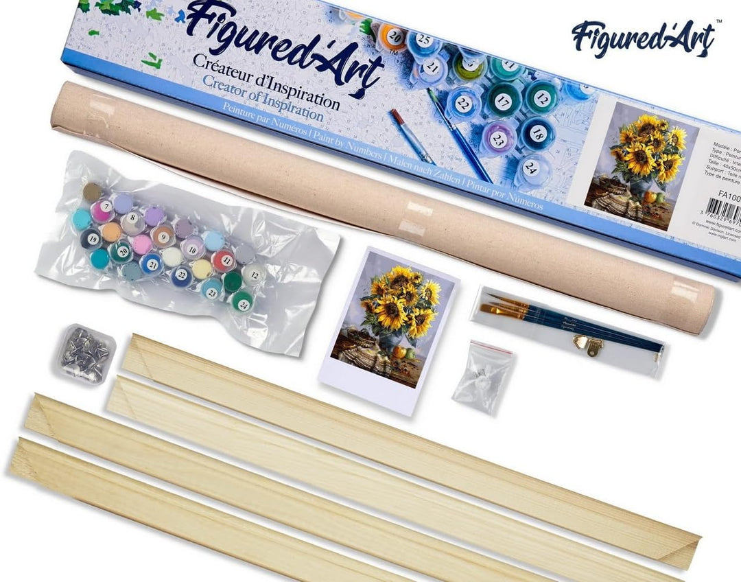 Figured'Art Malen Nach Zahlen Erwachsene Mit Rahmen Sonnenblumenstrauss - Paint by Numbers Basteln D
