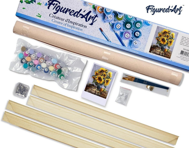 Figured'Art Malen Nach Zahlen Erwachsene Mit Rahmen Sonnenblumenstrauss - Paint by Numbers Basteln D