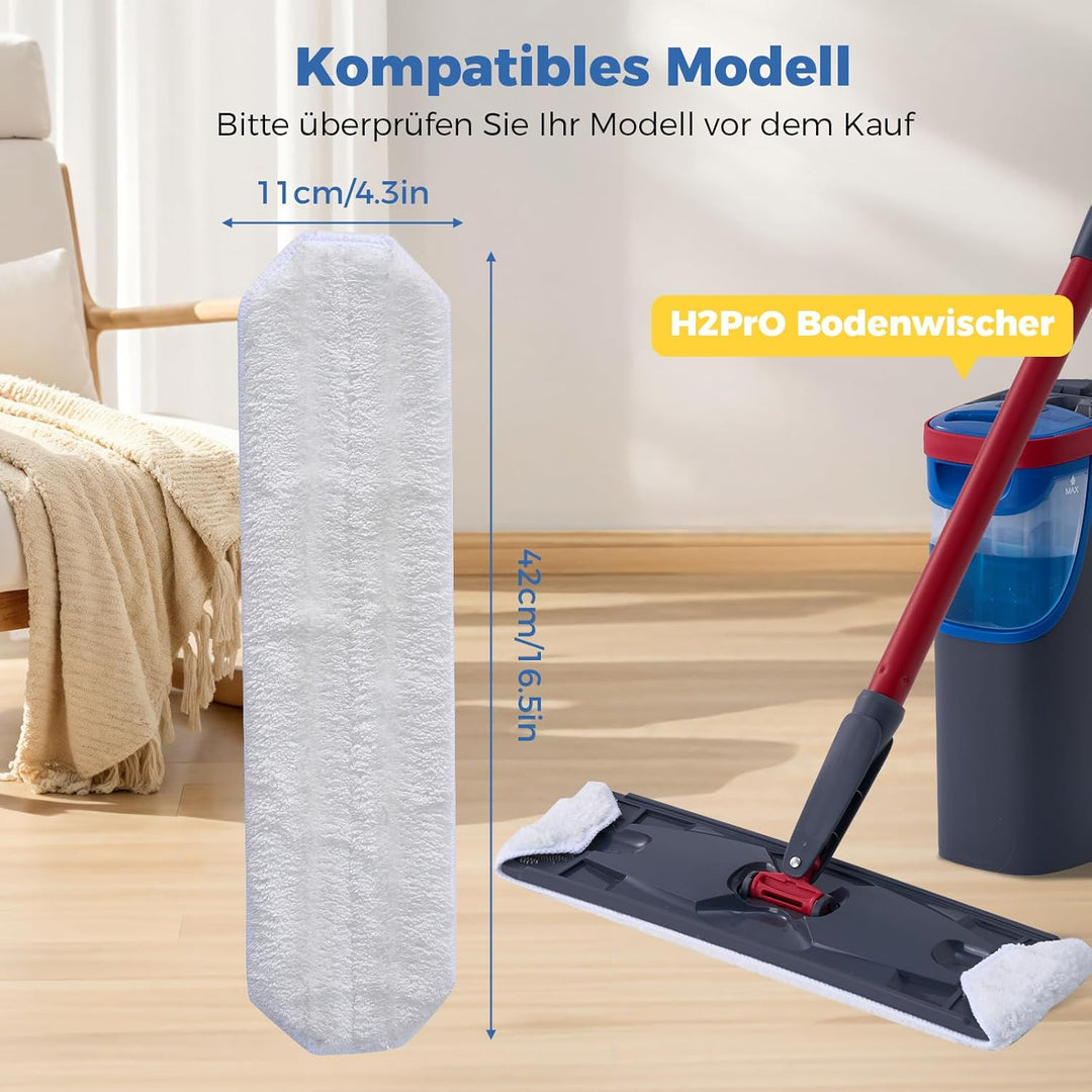4 Stück für Vileda H2PrO Bodenwischer Ersatzbezug, Mikrofaser Bezug Kompatibel mit Vileda H2Pro & O-