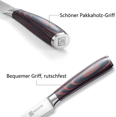 PAUDIN 9cm Gemüsemesser, Scharf Obstmesser Schälmesser Küchen Messer Ergonomischer Griff Deutscher E