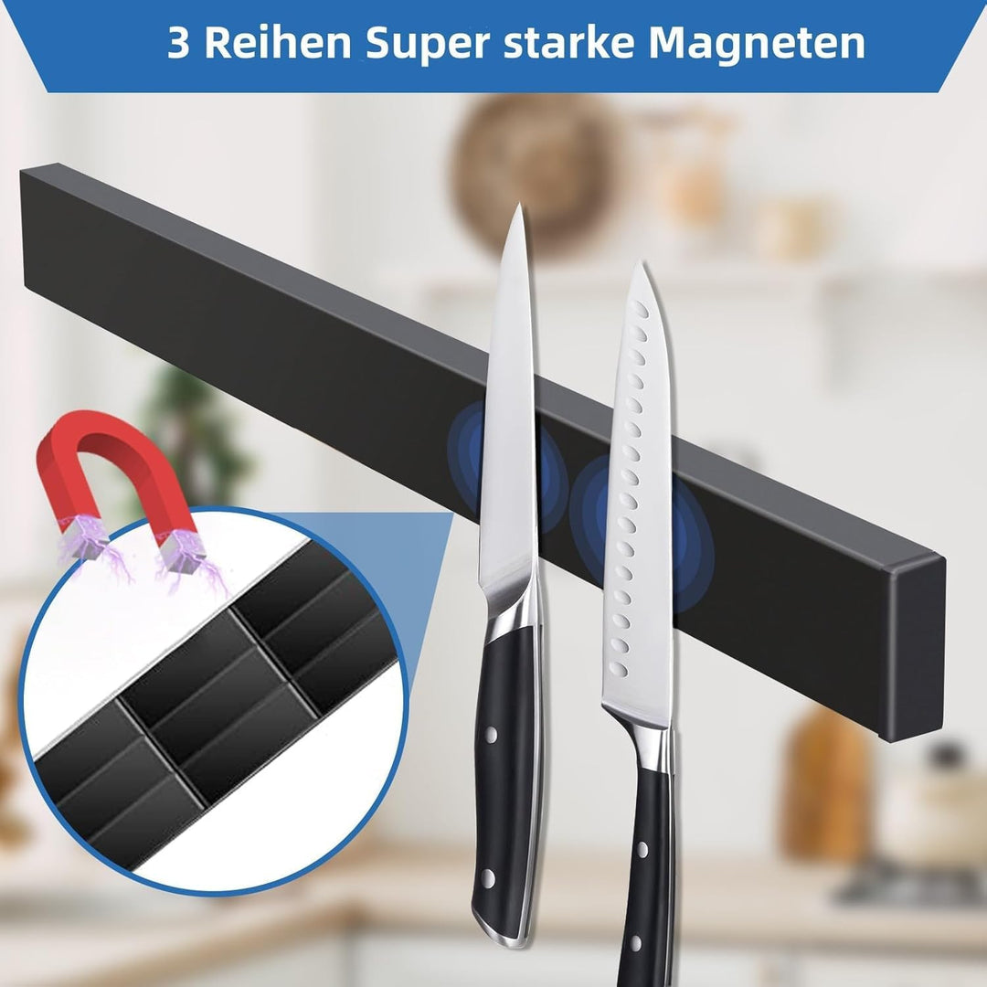 Pailexin Magnetleiste Messer mit 3 Haken, schwarz Messerhalter magnetisch ohne Bohren für die Wand,