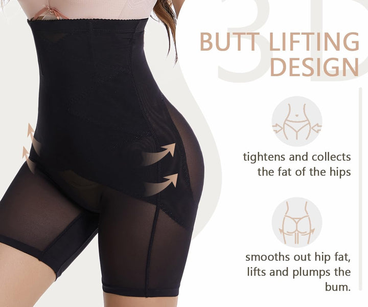 Damen Bauchweg Miederpants Shapewear Hohe Taille Unterhose mit Bein Figurformende Miederhose Stark F