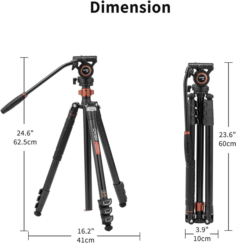 Fluid Head Stativ, Cayer FP2450 Videokamera Stativ 75 Zoll Aluminiumlegierung Einbeinstativ für Cano