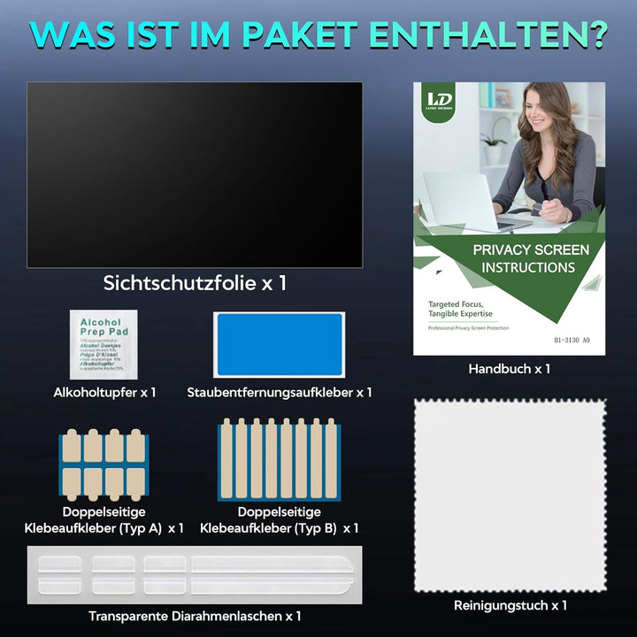 Sichtschutzfolie Laptop 15,6 Zoll 16:10, Anti Spy Blaulicht Blendfrei Blickschutzfolie, Abnehmbarer