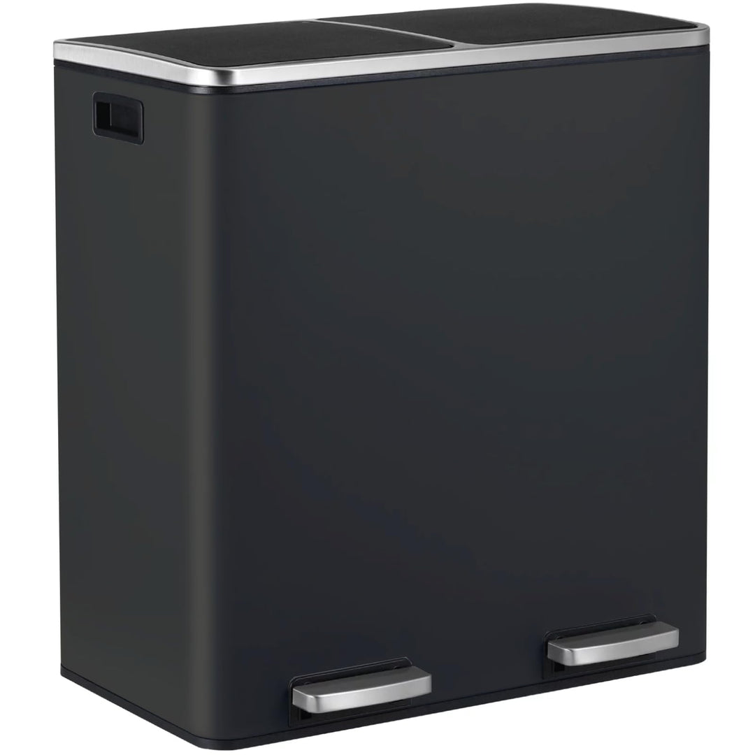 LIFERUN Mülleimer 2 Fächer, Abfalleimer Küche 60L (2x 30 Liter), aus Metall, mit Softclose Deckel, 2