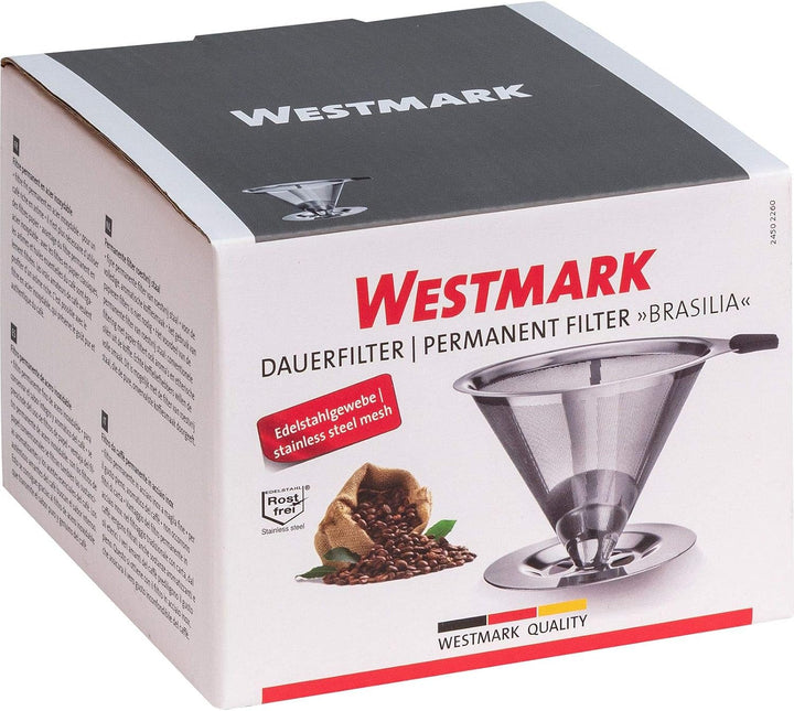 Westmark Dauerfilter/Dripper Kaffee, mit Tassenhalterung, Brasilia, Aufsatzfläche 10 cm, 18/8 Rostfr