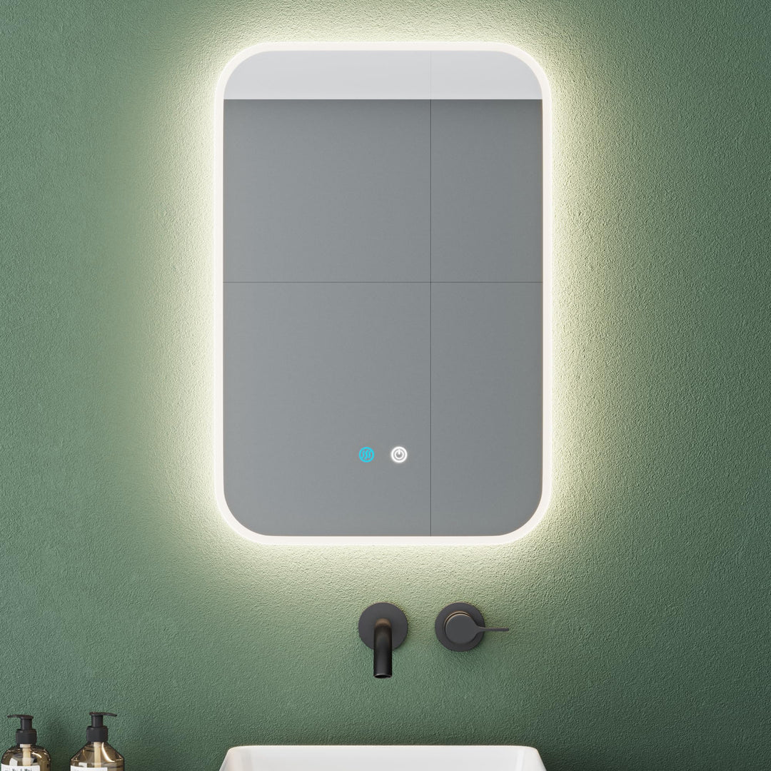 Mai & Mai Badspiegel mit LED Beleuchtung Wandspiegel 40x60cm Bad-Spiegel mit Touchschalter, Beschlag