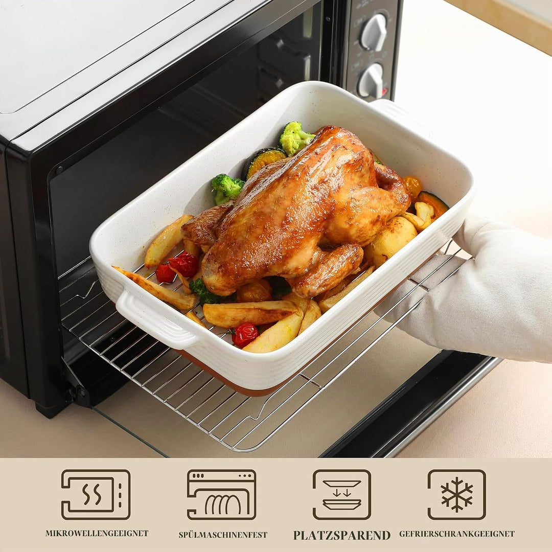 MALACASA, Serie TARA, Auflaufform Gross, Auflaufform mit Rost, 4.5L Backformen, Auflaufformen rechte