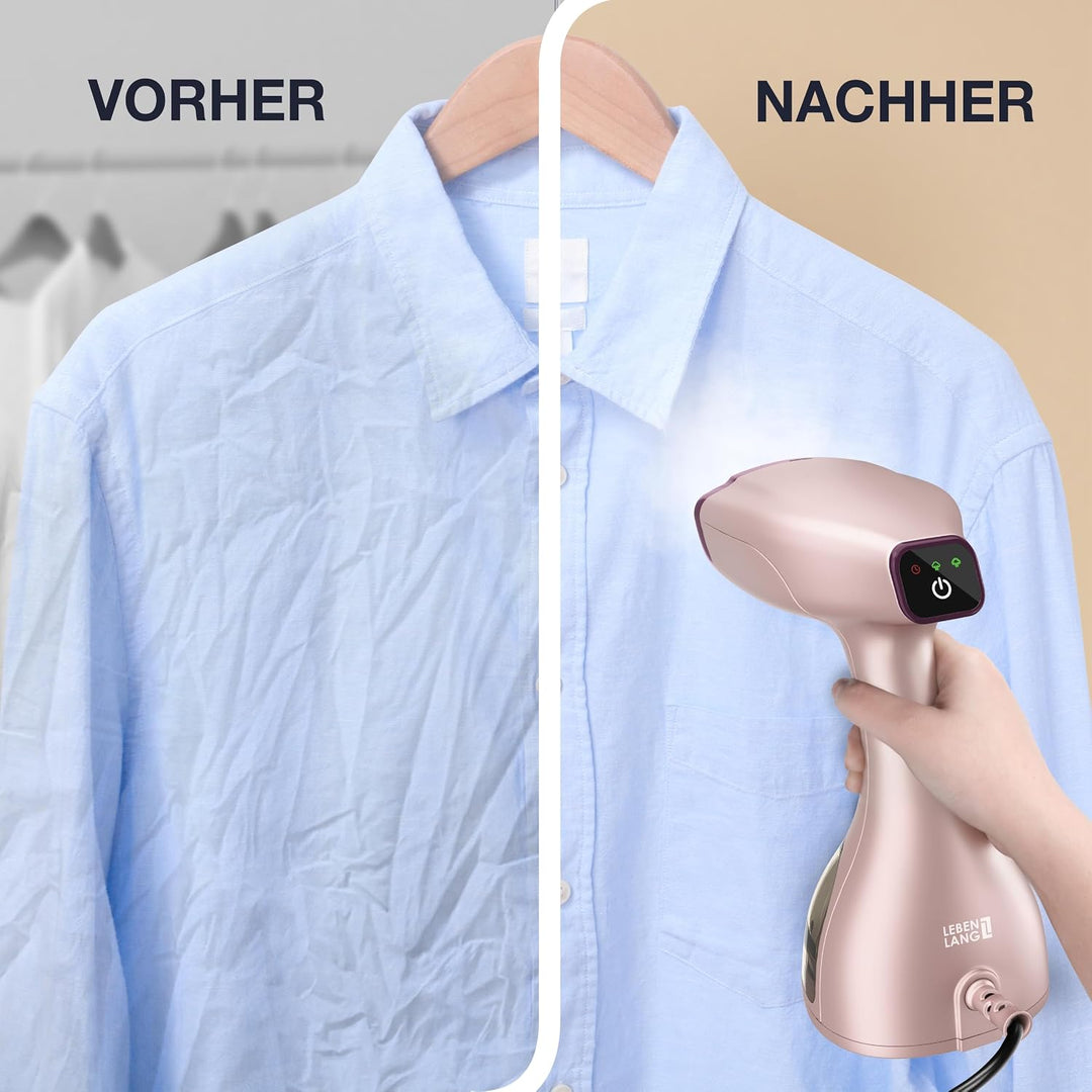 LEBENLANG Steamer Dampfglätter TESTSIEGER - 1500W &amp; 300ml inkl. Bügelhandschuh &amp; Aufsätze I Pro Damp