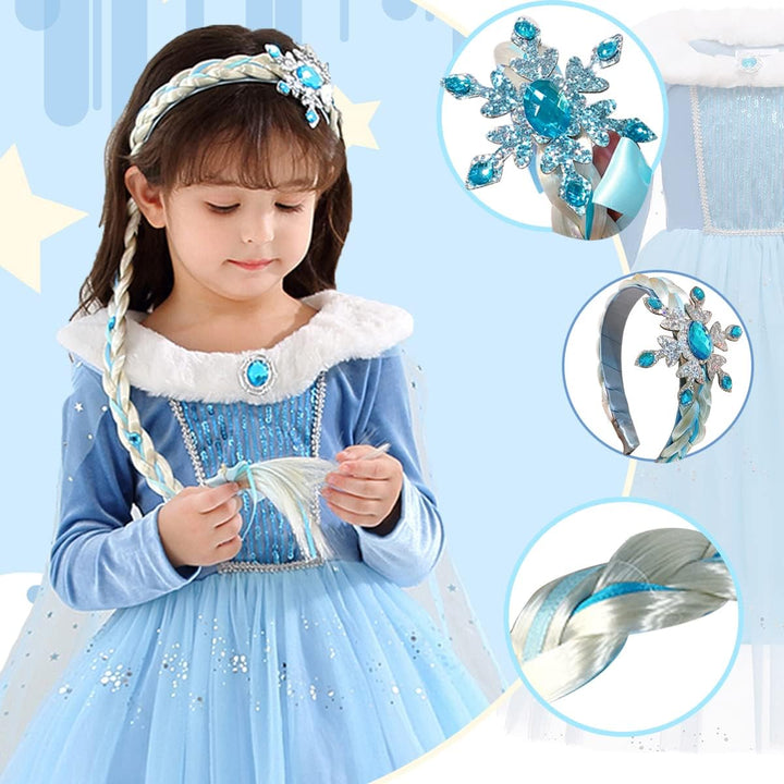 Snyemio Elsa Kostüm Mädchen Prinzessin Eiskönigin Kinder Kleid Eisprinzessin Verkleidung Langarm für
