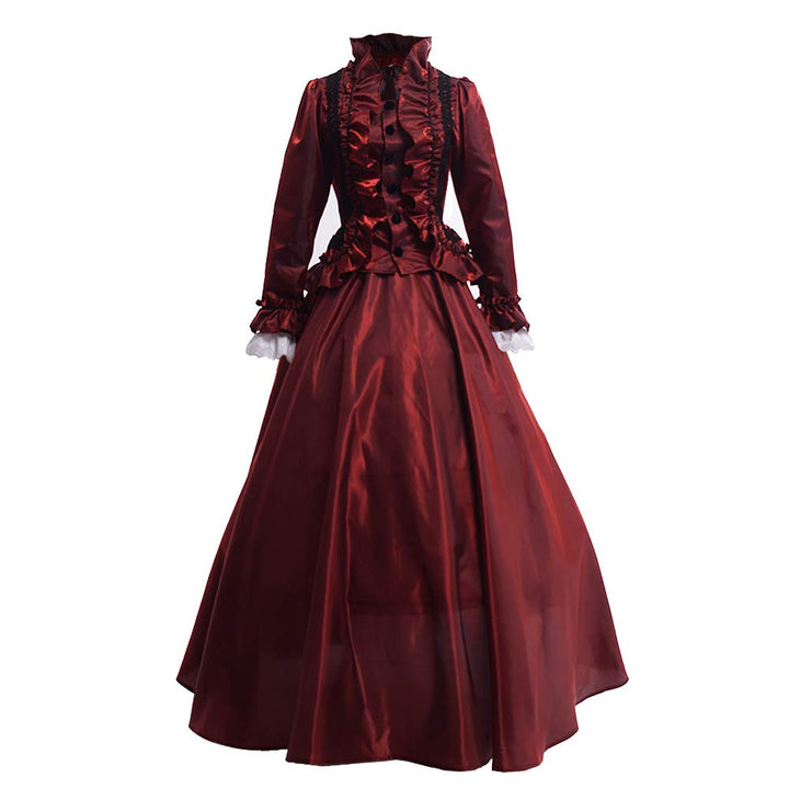 GRACEART Damen Gothic Viktorianisches Kleid Renaissance Maxi Kostüm (M, Rot) M Rot, M Rot