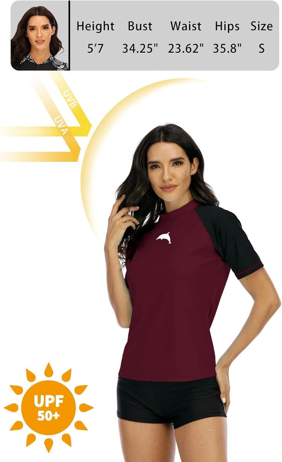 Halcurt UV Shirt Damen Kurzarm Rash Guard UPF 50+ Schwimmshirt Schnell Trocknender Badeshirt M-XXL L