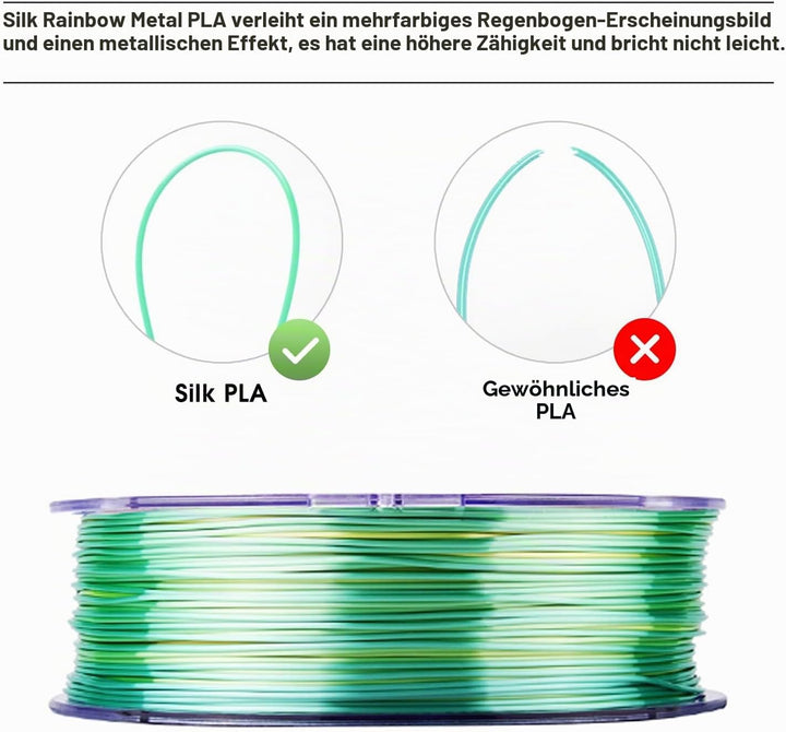 eSUN PLA Metall Regenbogen Seide Filament 1,75 mm, seidig, mehrfarbig, 3D-Drucker PLA-Filament, 1 kg