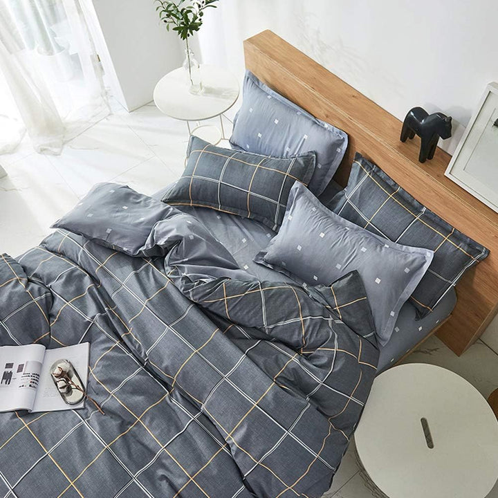ED-Lumos 4 teilig Bettgarnitur Bettwäsche Set Bettbezug Betttuch Kopfkissenbezug Polyester Grau mit