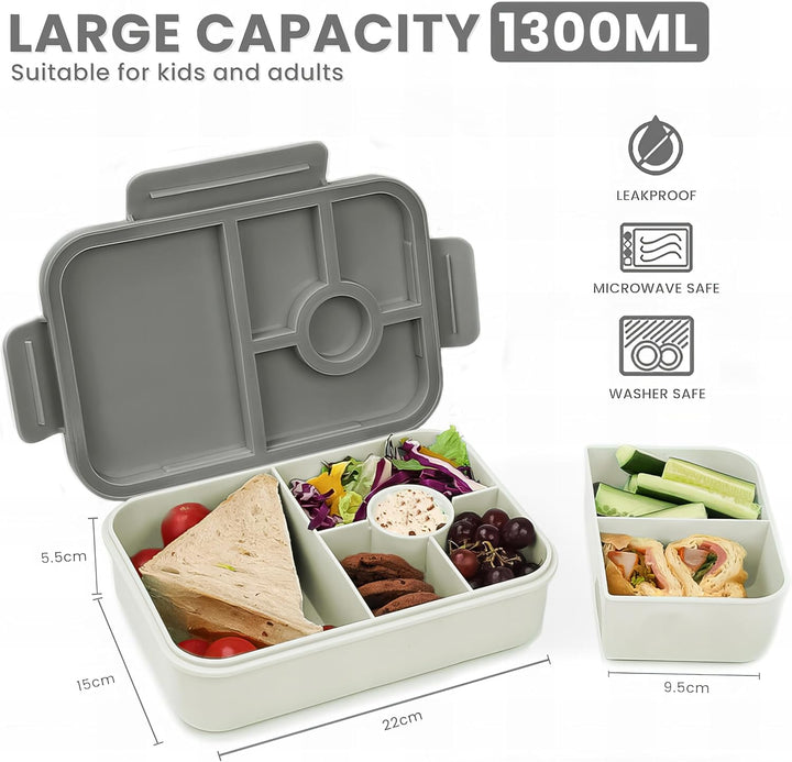 Bugucat Brotdose Kinder mit Fächern 1300ML,Lunchbox Kinder Auslaufsicher mit 5 Fächern,Bento Box Lun
