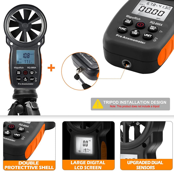Handwindmesser RQ-866A Anemometer CFM mit USB-Anschluss an den PC zur Messung von Windgeschwindigkei