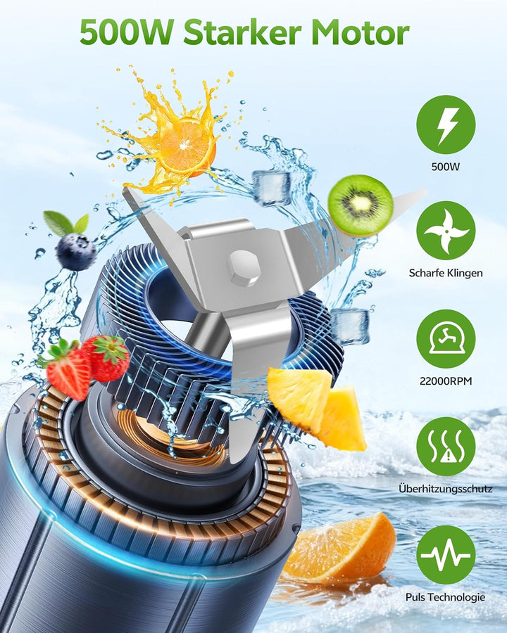 Mixer,Mini Smoothie Maker,500W Tragbarer Standmixer,Hochleistungsmixer mit 2 * 600ml Flaschen BPA Fr
