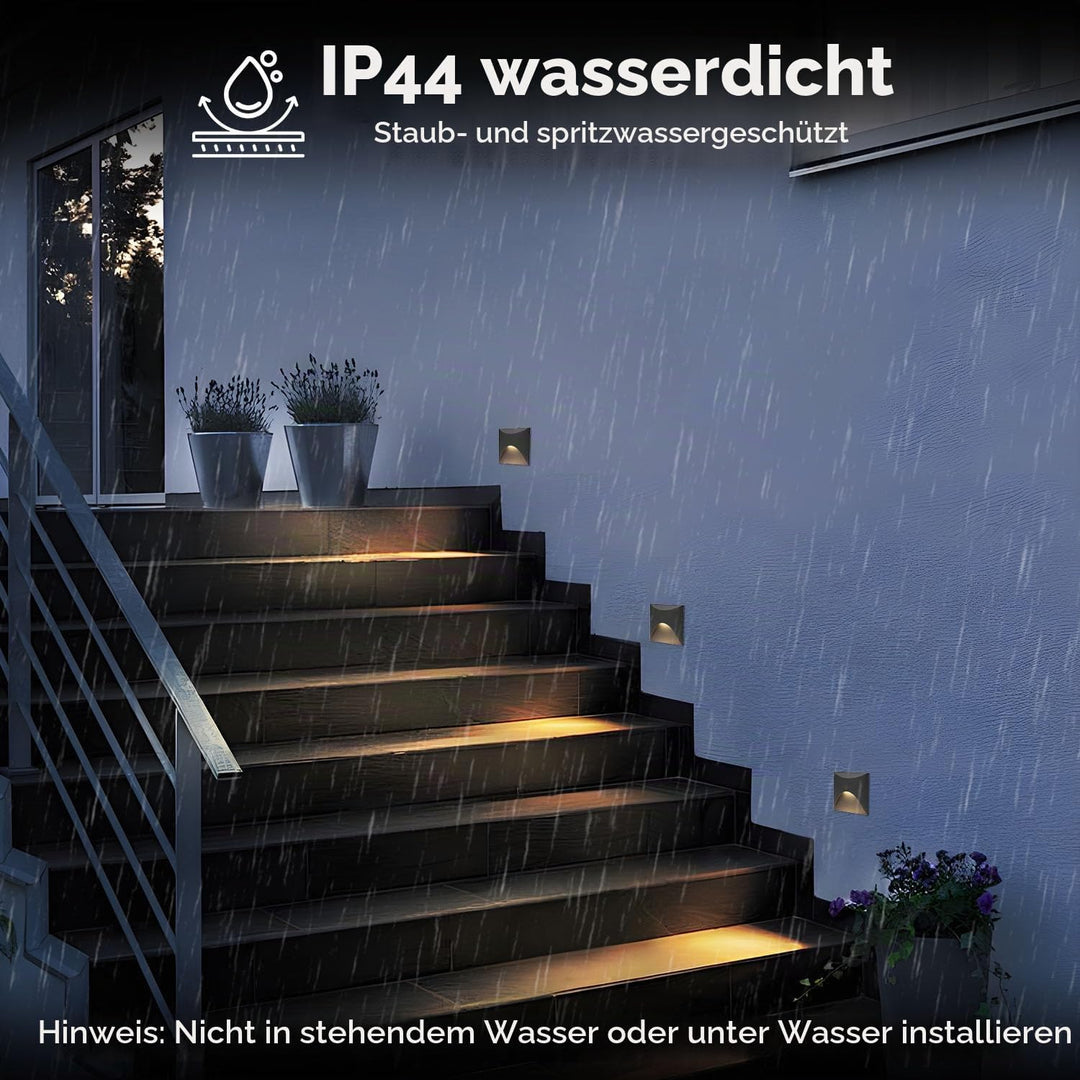 Arotelicht 4er 3W LED Treppenlicht Warmweiss 3000K Aluminium Wandleuchte 230V Eckig Einbaustrahler T