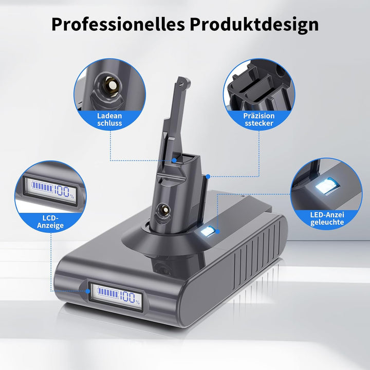 6000mAh für Dyson V8 Akku, Ersatzakku für Dyson V8 SV10 Staubsauger, Kompatibel mit Animal Absolute