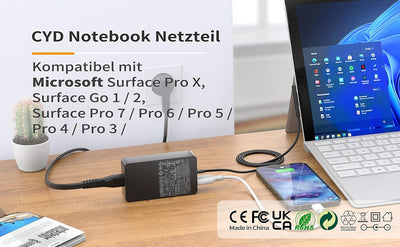 CYD 15V 102W Ladegerät-Charger-Notebook Netzteil für Microsoft Surface Go 3 Surface Pro 8 Surface La