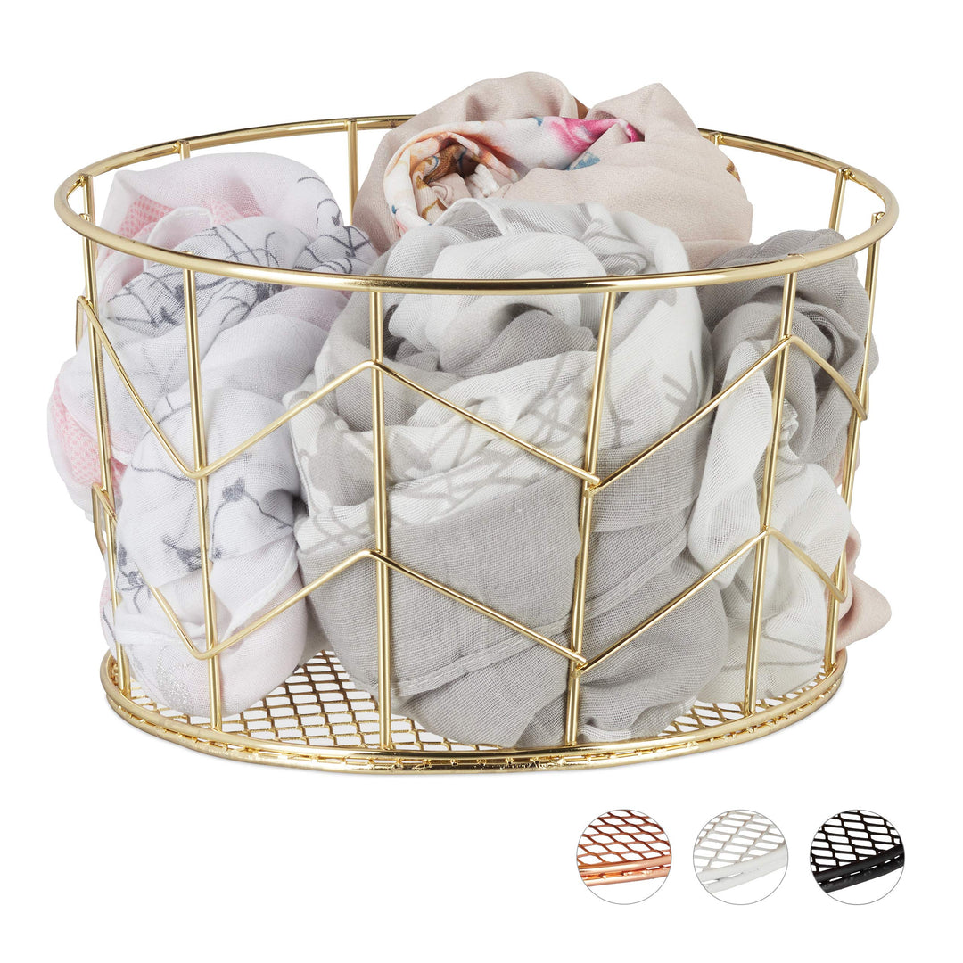 Relaxdays Drahtkorb, rund, Vintage Design, Aufbewahrung, Kleidung, Accessoires, Deko Korb, Metall, ∅