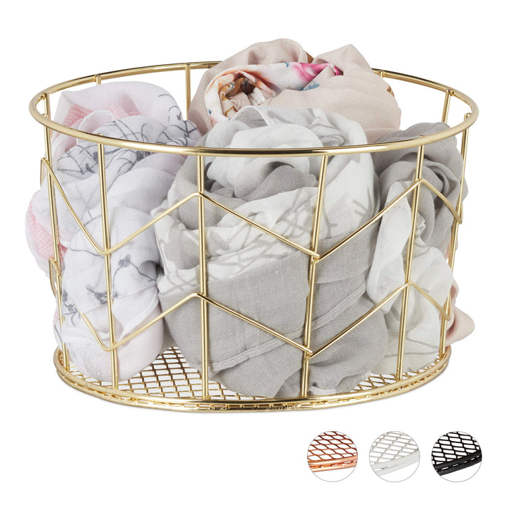 Relaxdays Drahtkorb, rund, Vintage Design, Aufbewahrung, Kleidung, Accessoires, Deko Korb, Metall, ∅