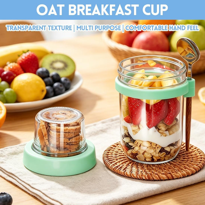 Müslibecher to Go 480ml+120ml, Overnight Oats Glas mit Deckel, Joghurtbecher to Go mit Trocken und N