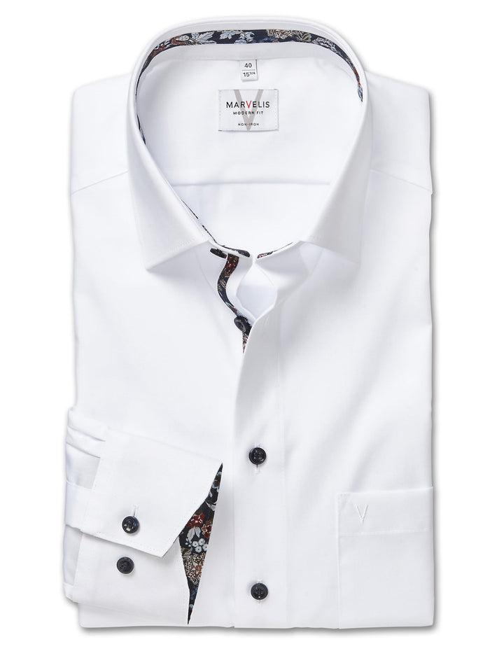 Marvelis Herren Businesshemd Langarm 720184,Einfarbig,Modern Fit,New Kent 46 Weiss 00, 46 Weiss 00