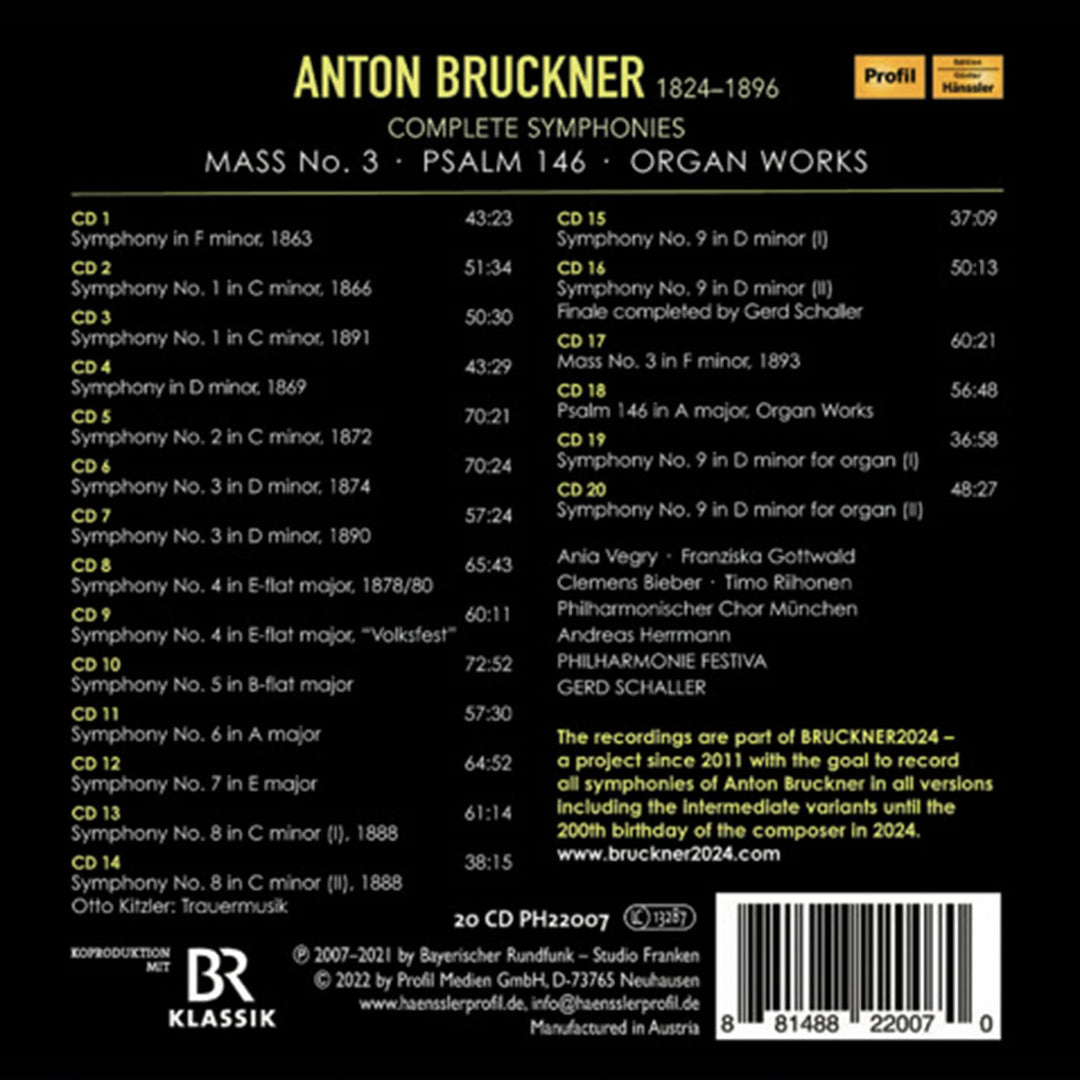 Bruckner: Sämtliche Symphonien, Complete Symphonies, Audio-CD