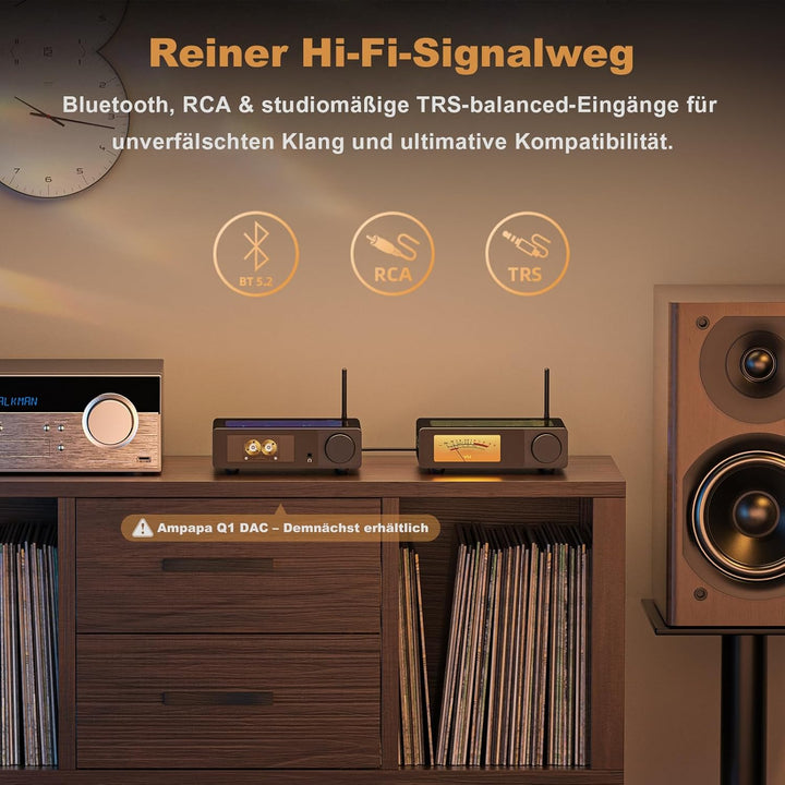 D1 2-Kanal Bluetooth Verstärker: HiFi 300W×2 Stereo Amplifier mit HPF | Digitalem VU-Meter | SUB Pre