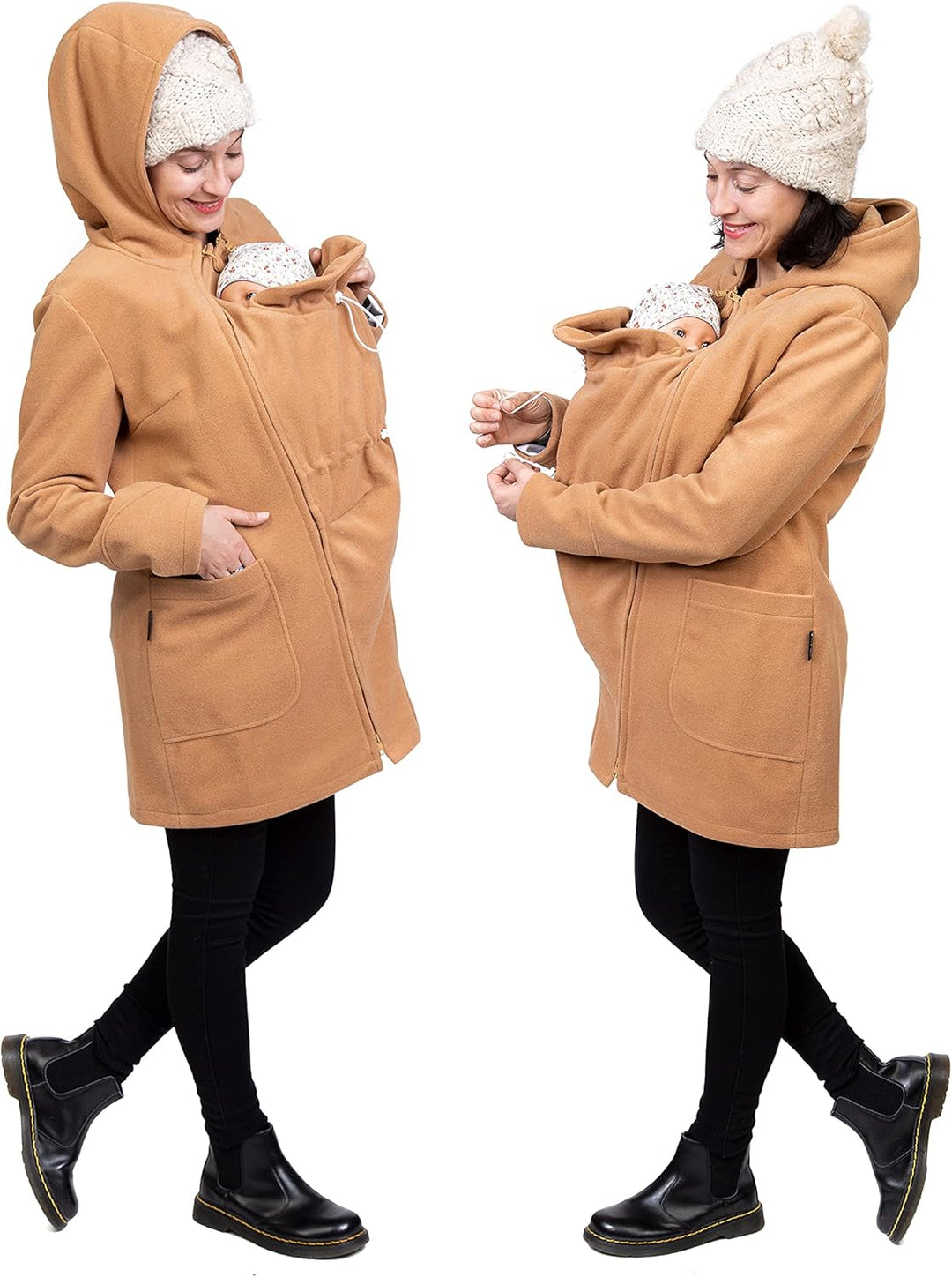 Viva la Mama - schicker Umstands- und Tragemantel für den Winter - VALENTIN L beige - vorn und hinte