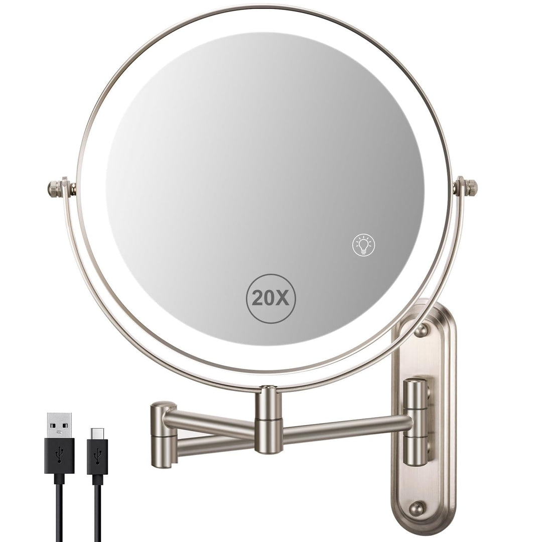 Wandmontierter Make-up-Spiegel, 1x/20x Vergrösserungsspiegel mit 8,5" Doppelseitig, Eitelkeit Make-u