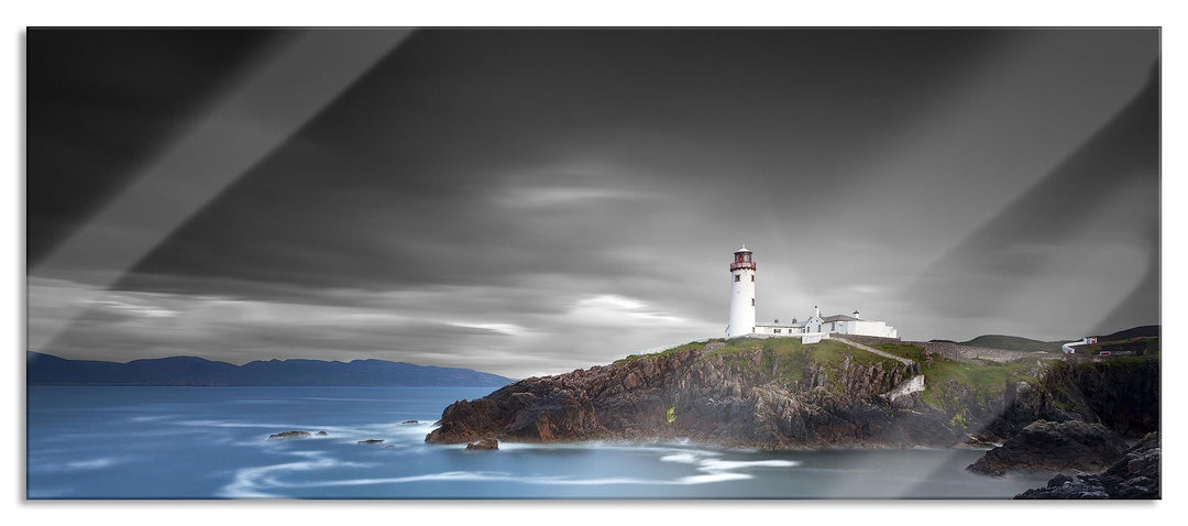 Glasbild Panorama | Wandbild aus Echtglas | Leuchtturm an traumhaft Meer | 100x40 cm | inkl. Aufhäng