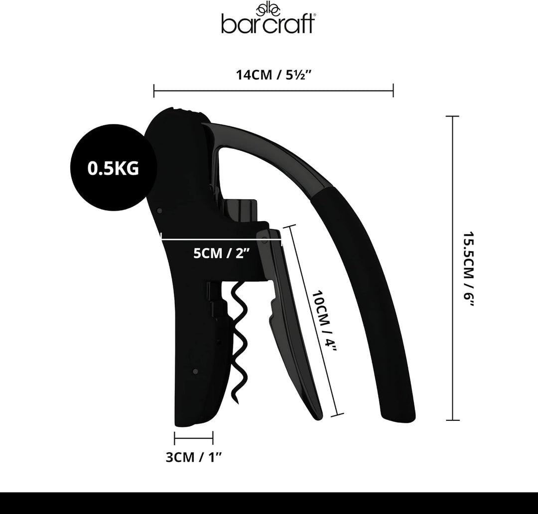 BarCraft Deluxe Korkenzieher, Weinflaschenöffner mit integriertem Folienschneider, Schwarz & Chrom