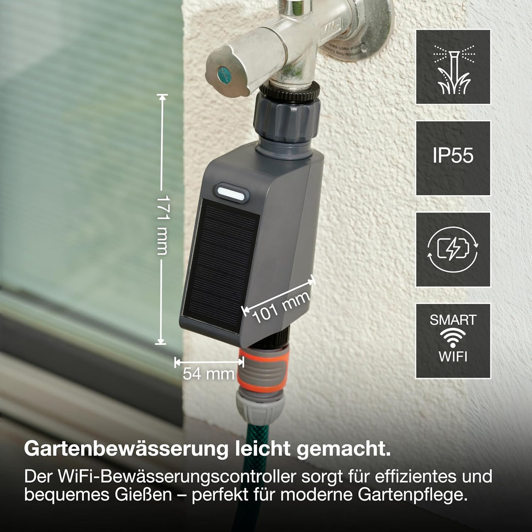 OSRAM SMART+ WiFi Bewässerungssteuerung IP55, Solar & USB-C, Wasserzähler, App-Steuerung, Alexa komp