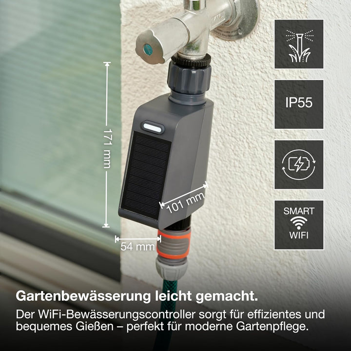 OSRAM SMART+ WiFi Bewässerungssteuerung IP55, Solar & USB-C, Wasserzähler, App-Steuerung, Alexa komp