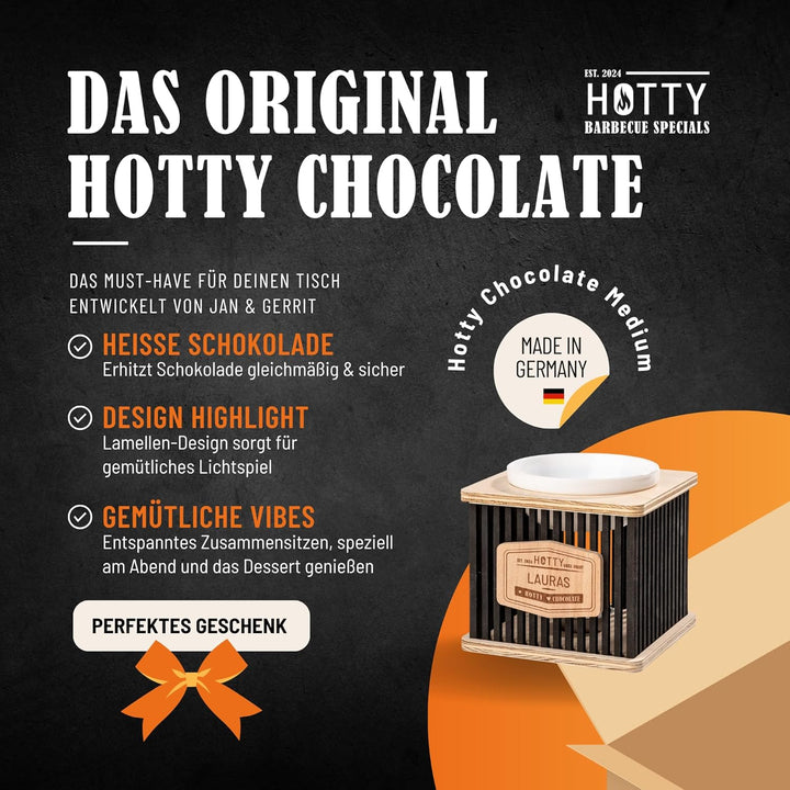 Hotty – Chocolate Schokofondue Medium ohne Strom mit Teelichtern & Wunschgravur – Schoko Fondue Scha