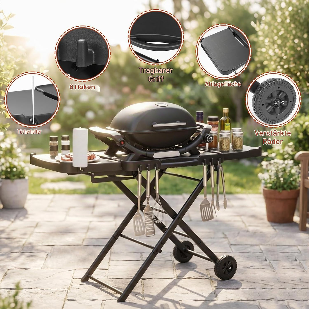 Denmay Grilltischwagen für Weber Q100 Q200 Q300 Serie, Enders Urban, Nexgrill, Ninja Woodfire Grill,