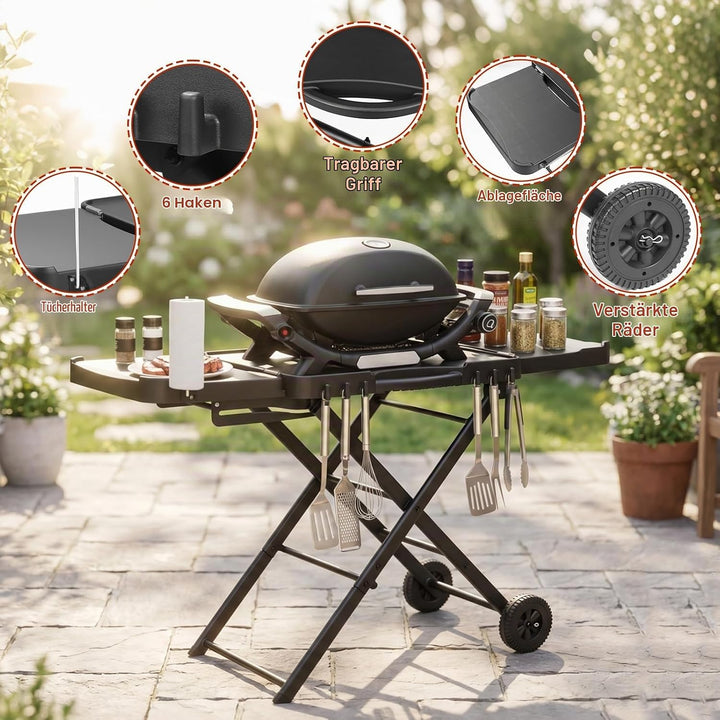 Denmay Grilltischwagen für Weber Q100 Q200 Q300 Serie, Enders Urban, Nexgrill, Ninja Woodfire Grill,