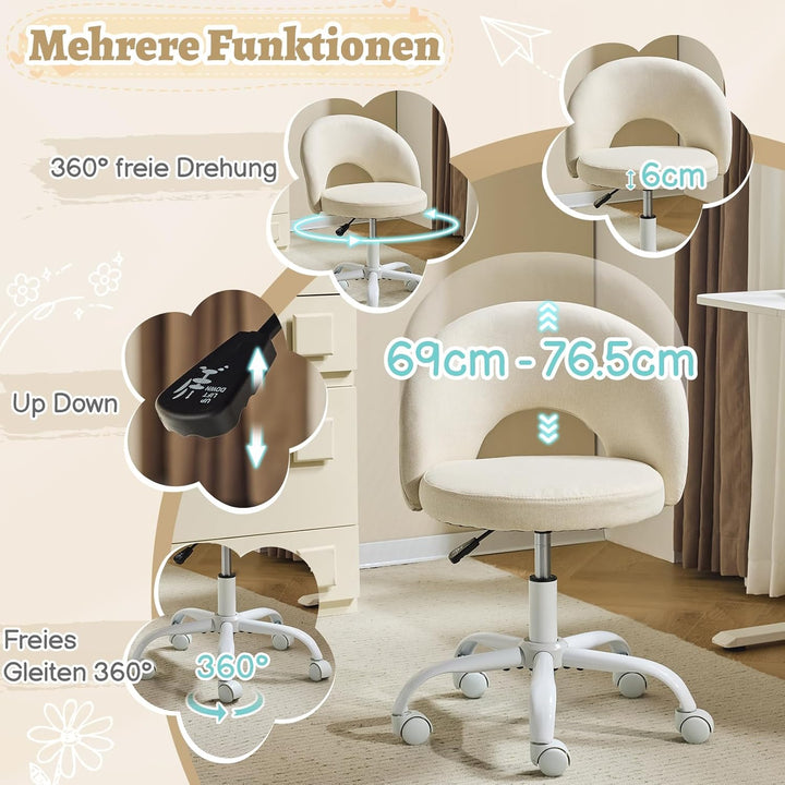 Bonnlo Homeoffice Stuhl, Schreibtischstuhl, Schminktisch Stuhl, Bürostuhl ohne Armlehnen, Drehstuhl