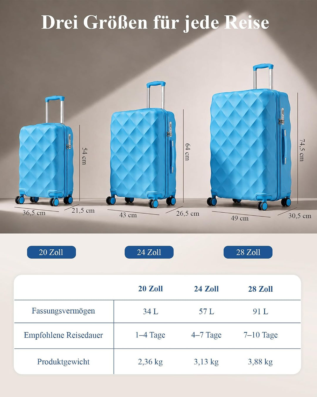 British Traveller Hartschalenkoffer Gross Handgepäck Koffer 73 * 47 * 30cm Reisekoffer Gross Koffer