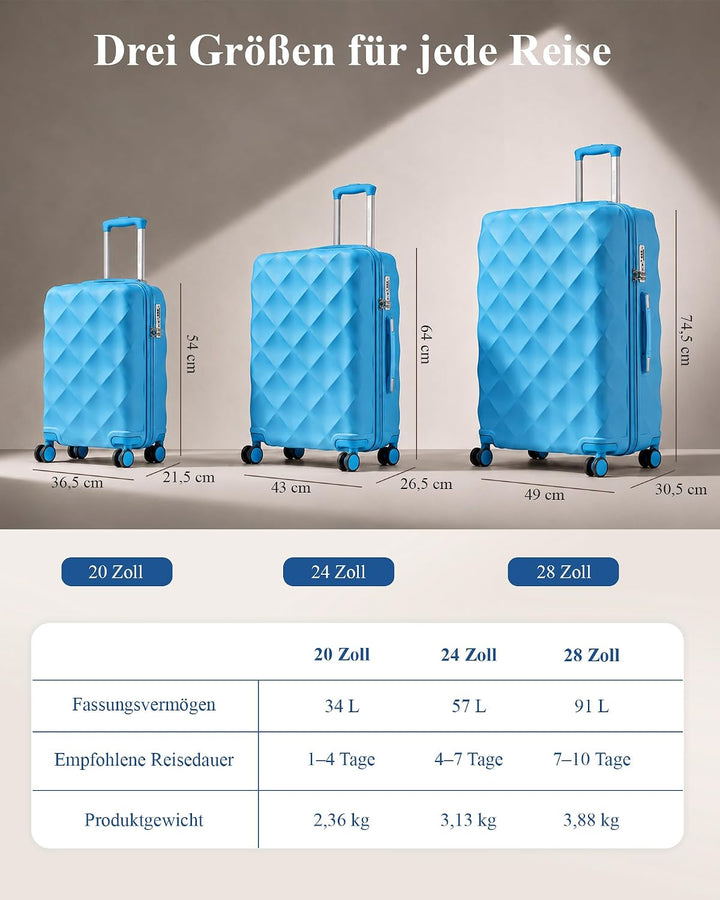 British Traveller Hartschalenkoffer Mittelgross 64 x 43 x 26.5 cm, Reisekoffer aus ABS + PC mit TSA-