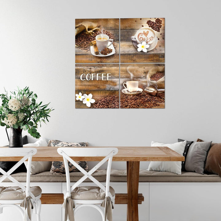 Runa Art - Bilder Kaffeetasse Küche Wandbild auf Vlies Leinwand Esszimmer Küchenbilder 4 Teilig 80 x