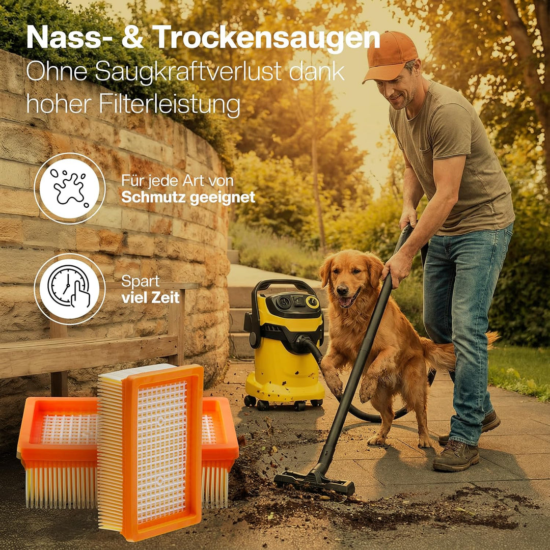 3 Filter für Kärcher Staubsauger [WD4, WD5, WD6 / MV4, MV5, MV6] – 3 Flachfaltenfilter für Allergike