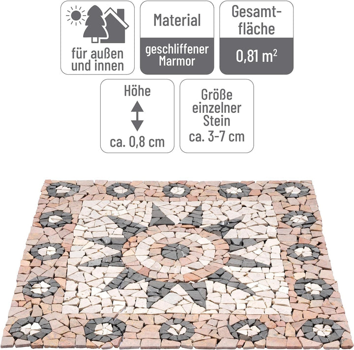DIVERO Fliesen Rosone Blume Naturstein Mosaik Marmor dekorativ creme-grau- rosé 90 x 90 cm Bodenflie
