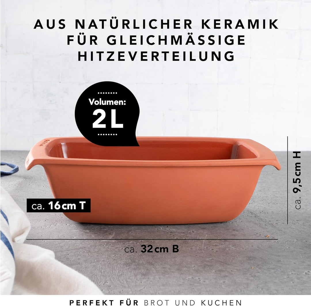 RÖMERTOPF Brotbackform aus Keramik Kastenform für 1Kg Backgut 31,5cm Brottopf zum Backen von Brot &