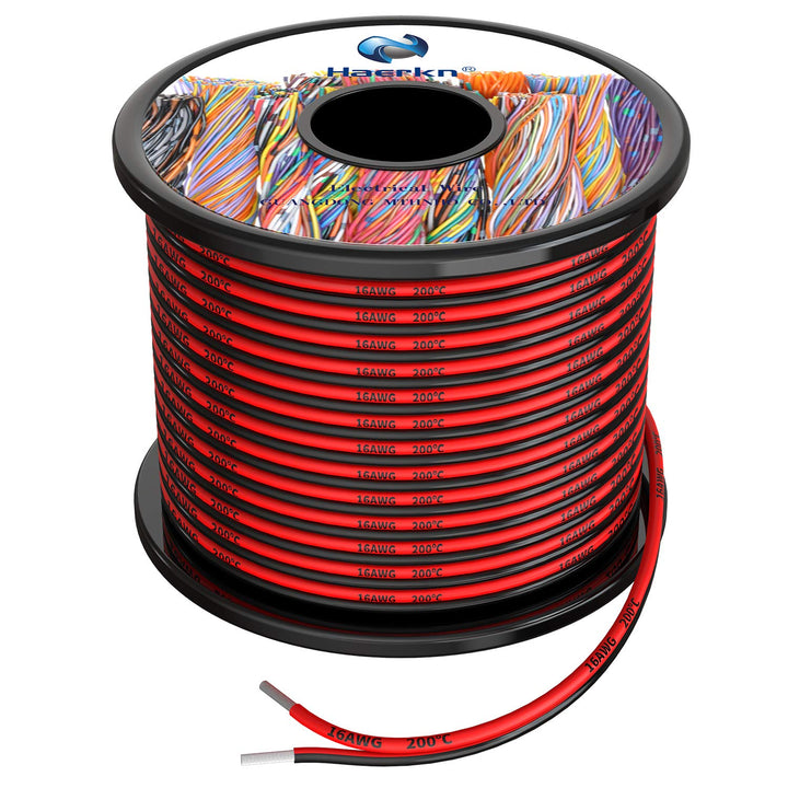 16 AWG Silikon-Elektrodraht, 2 Leiter, parallele Drahtlinie, 18,3 m, schwarz, 9 m, rot, 9 m, 16 Gaug