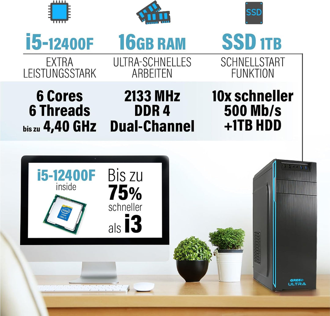 GREED® Ultra PC mit Intel Core i7 4790 - Schneller Rechner + Computer für Büro & Home Office mit 4,0